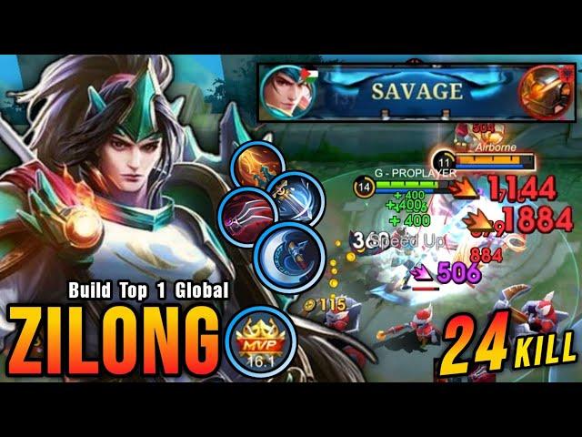 SAVAGE + 24 Kills!! ATK Speed & Critical Build Zilong is Deadly!! - Build Top 1 Global Zilong ~ MLBB