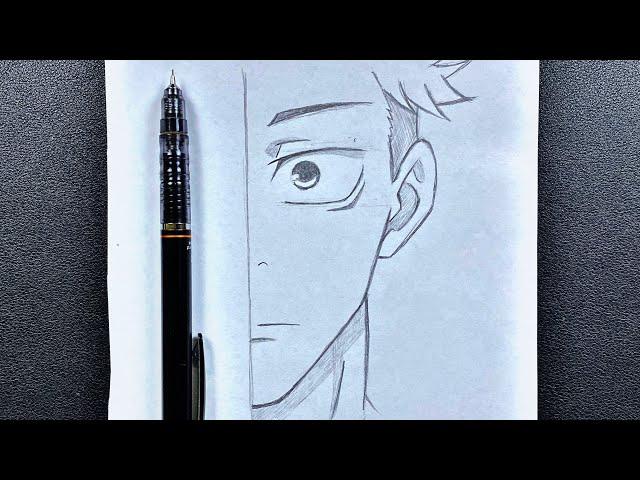 Anime sketch | how to draw itadori half face step-by-step easy