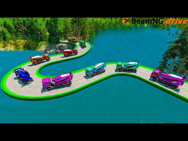 Dangerous Spiral Bridge Crossing | Trucks VS Deep Water | BeamNG.Drive