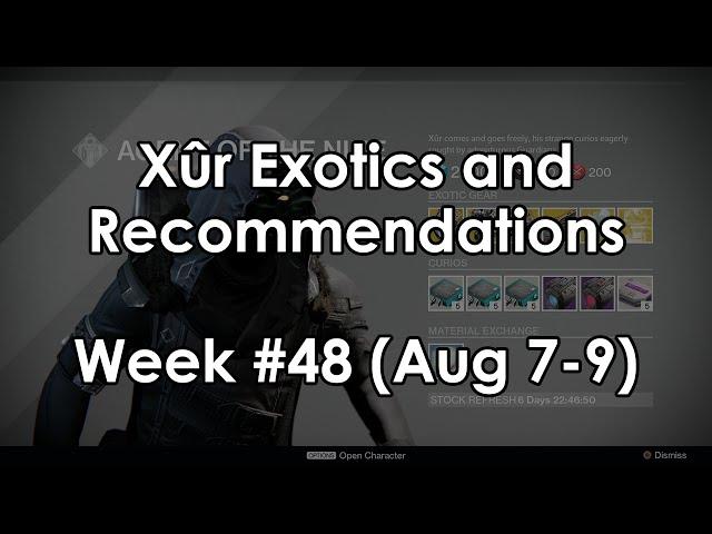 Destiny: Xur Location and Exotic Armor & Weapon Recommendations for Week 48 (Aug 7- 9)