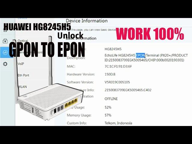 WORK 100% ! How To Unlock Huawei Hg8245h5 Modem From GPON To EPON