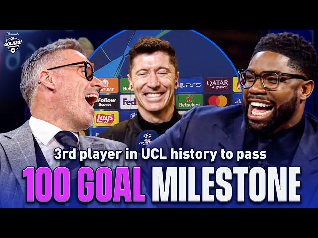 Robert Lewandowski reacts to passing 100 goal milestone with Micah, Carra and Henry! | UCL Today