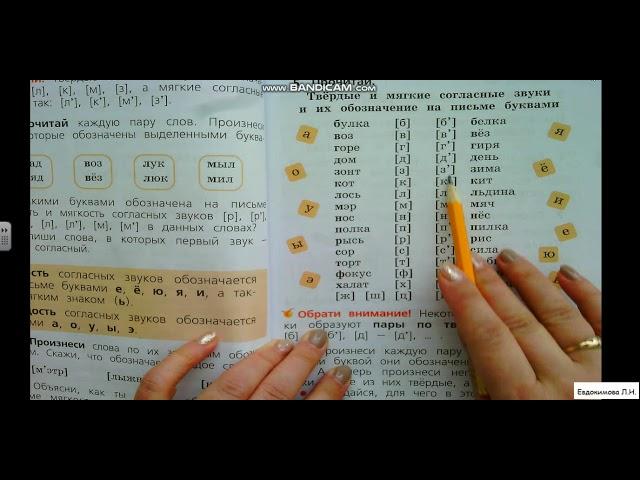 Русский язык 1 класс. Твердые и мягкие согласные звуки. ПР упр. 2