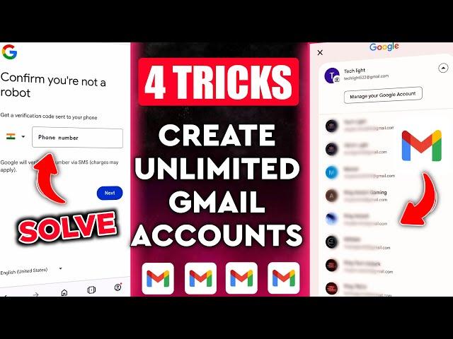 4 TRICKS - Create Unlimited Gmail Accounts | Gmail Account without Number Verification | TECH Light