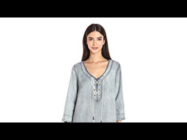 Michael Stars Women's Linen Denim Tencel Raw Hem Lace up Dress