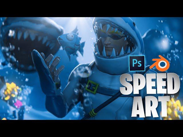 "UNDERWATER" Fortnite 3D Thumbnail Speedart - Blender/Photoshop (Thumbnail Speedart)