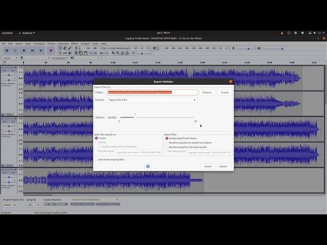 Mass, batch convert MP3 to Ogg with Audacity