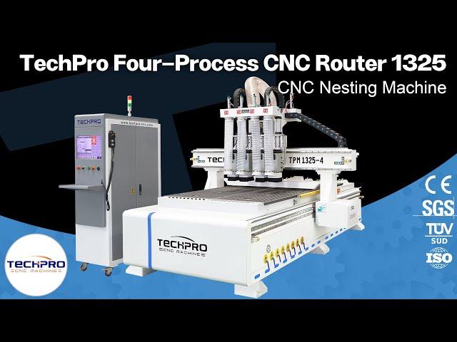 TechPro Four Processes Multi Head CNC Router for Wooden Furniture