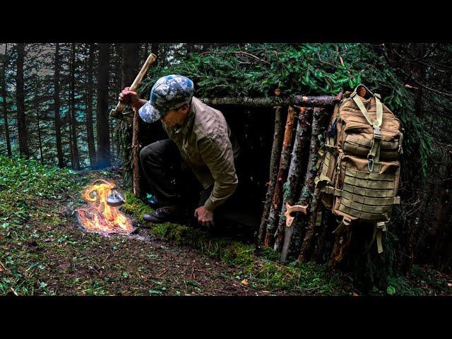 BUILDING an off-grid SURVIVAL SEHLTER and overnight stay