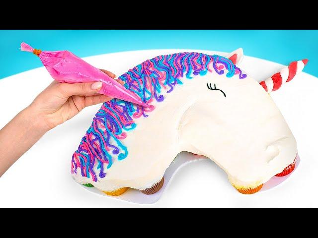 Making Rainbow Unicorn Cake From Mini Cupcakes