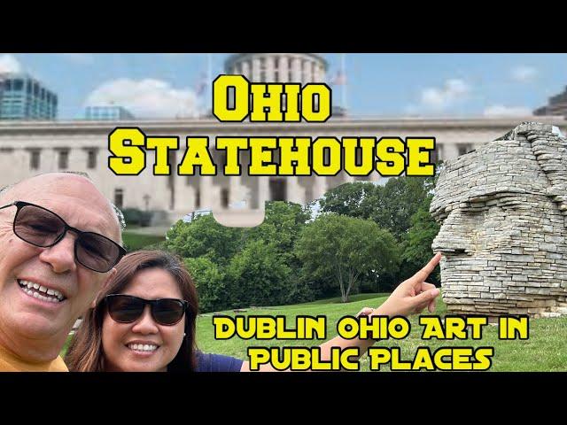 Ohio State House + Sculptor Chief Leatherlips Monument and Field of Corn in Dublin Ohio