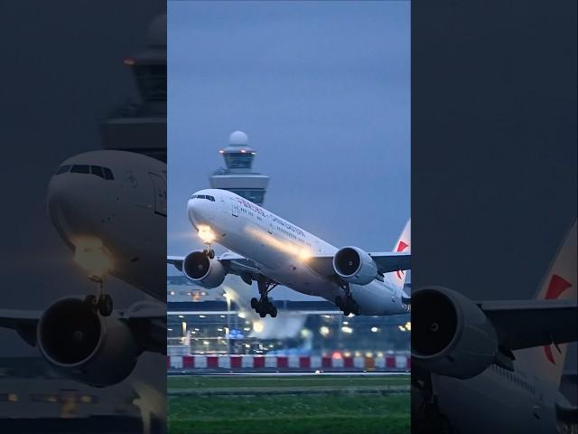 China Eastern Boeing 777-300ER roaring out of Schiphol #airport #planespotting #aviation #shorts