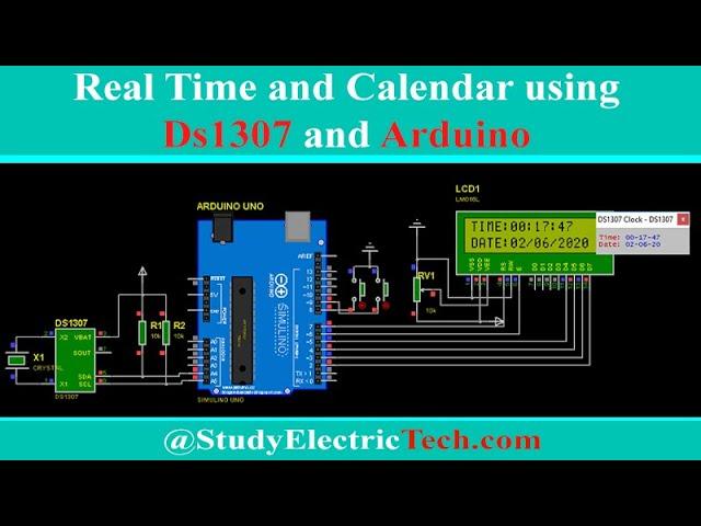 Real Time Digital Clock And Date Using DS1307 With Arduino and LCD - Proteus