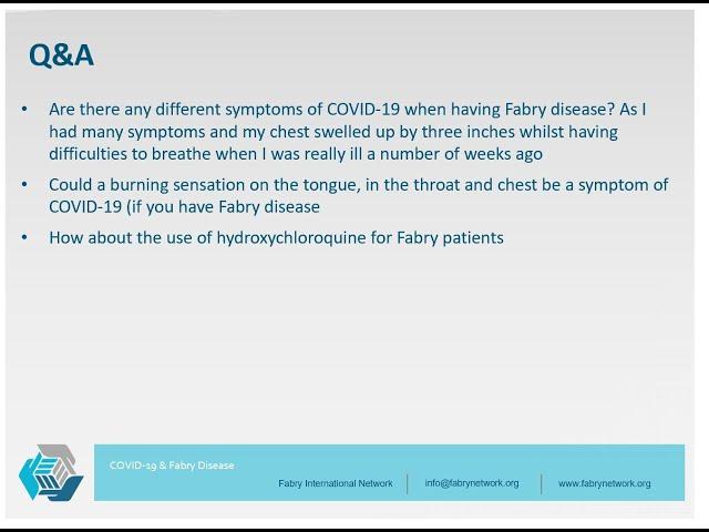 COVID 19 & Fabry Disease: Q&A with expert panel May 20, 2020