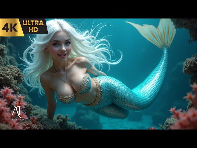 4K AI Girl Lookbook | Beautiful Mermaid | Beneath the Silver Waves | AI Music Video