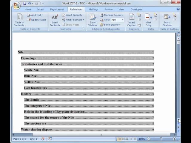 Word 2007 Tutorial 6: Table of Contents