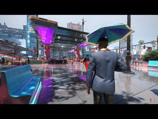 [4K] Cyberpunk 2077 Relaxing Rainy Day Walking Tour from Downtown to Japantown (Full Tour)