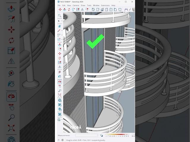 SketchUp tricks and tips! Creating curved handrails without any plugins in #sketchup #nicetowers