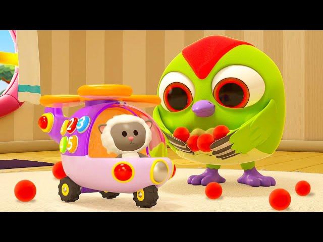 Hop Hop and Peck Peck play with a toy music helicopter and toys for kids. Baby cartoons for kids.