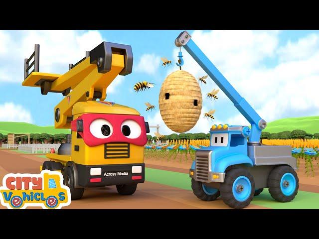 Super Tow truck rescue trapped cars- -crane truck dumptruck  and excavator for kids.