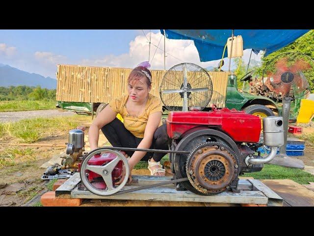 The girl repaired and restored the car washing machine for her neighbor.