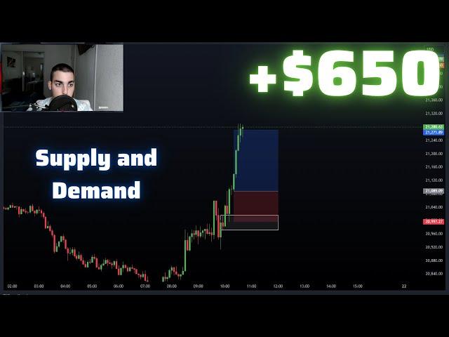 Live Trading NAS100 | Supply and Demand ( +$650 )