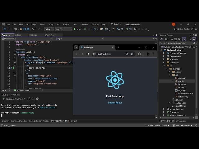 React and ASP.Net Core Web API App with Visual Studio 2022