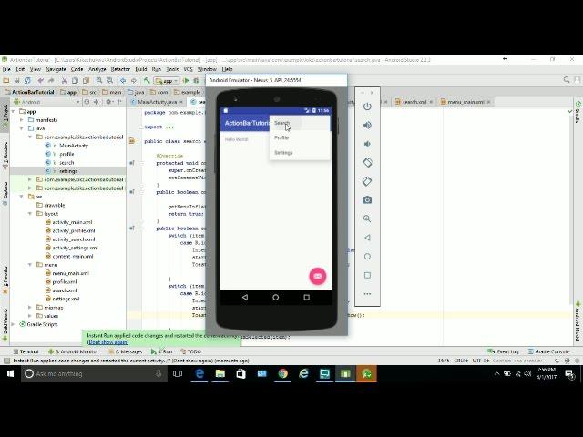 How to add and click menu items on action bar ANDROID STUDIO TUTORIAL