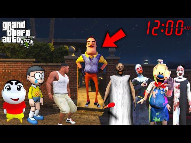 Shinchan Nobita and Franklin Play Hide and Seek With Evil Nun Hello Neighbor Granny In GTA 5!