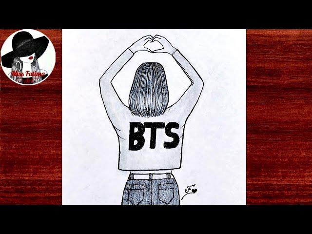 BTS girl drawing | BTS Army pencil sketch | Easy BTS drawing