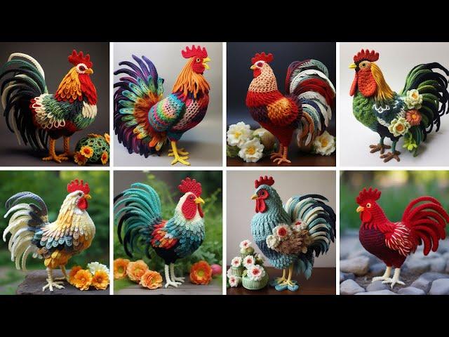 FANTASTIC HEN ROSTER CHICK  MULTICOLOR CROCHET THREAD WOOL MADE DESIGNS IDEAS  - KLMNO ART