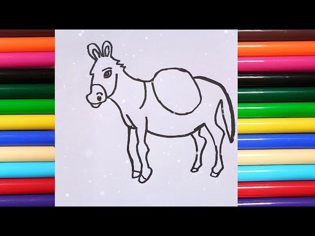 Donkey draw and coloring for kids, toddlers Kidslet's color 