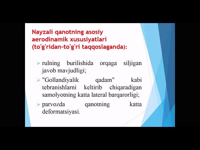 Qanotlarning aerodinamik xusisiyatlarning tavsiflariaerodinamika