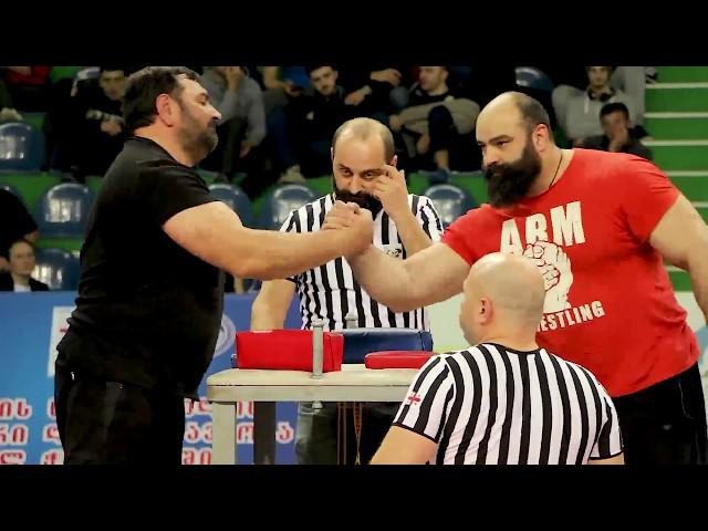 Kakha Aptsiauri vs. Malkhaz Gabeskiria. Georgian Armwrestling 2018, Masters +90 kg. Final Left.