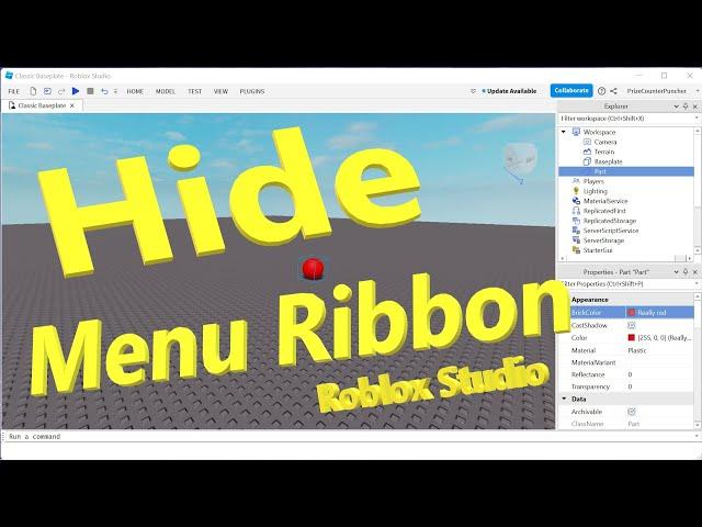 How to Hide Roblox Studio Menu Ribbon (PrizeCP Roblox Extreme Simple Series)