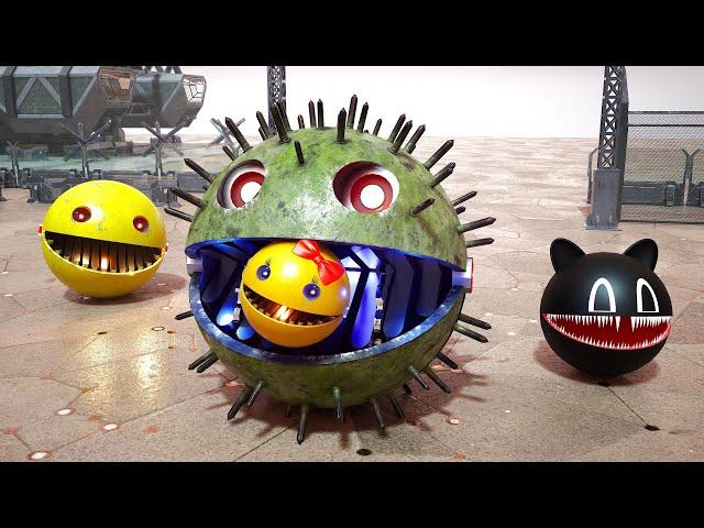 Robot Pacman & Ms. Pacman VS Spiky Monster & Cartoon Cat