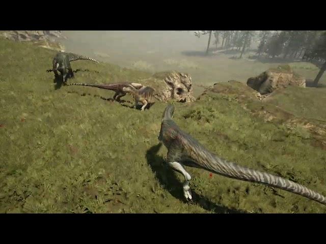 Daspletosaurs family trio hunts Iggy herd/Trio