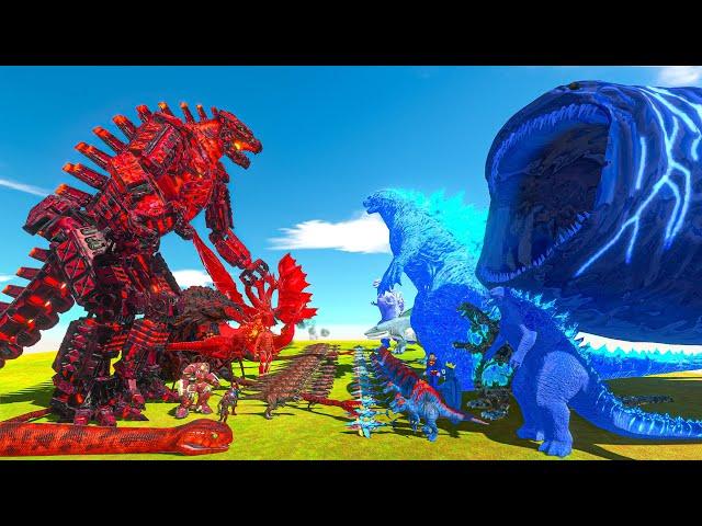 Red Team + MechaGodzilla VS Godzilla + Blue Team + Bloop - Animal Revolt Battle Simulator