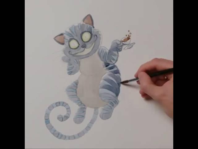 Cheshire Cat Drawing Process for Alice Through the Looking Glass
