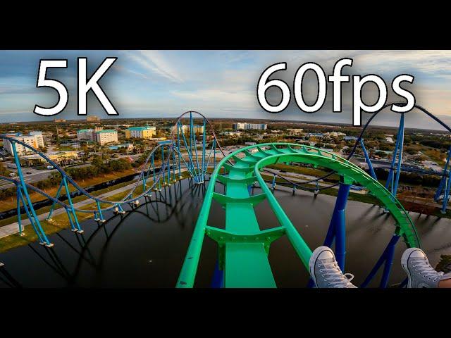 Kraken front seat on-ride 5K POV @60fps SeaWorld Orlando