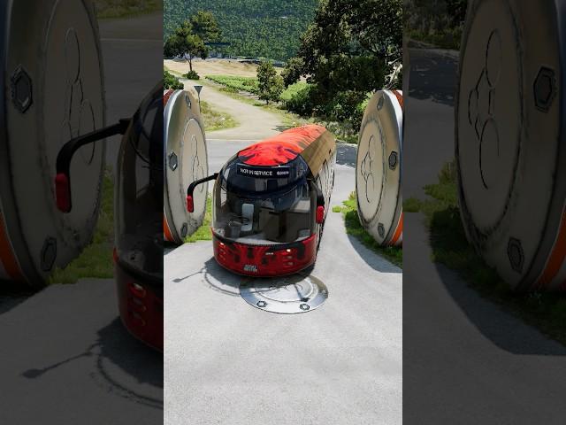 Yellow Capsule vs Giant Bollards Crash #shorts #beamngdrive #bus