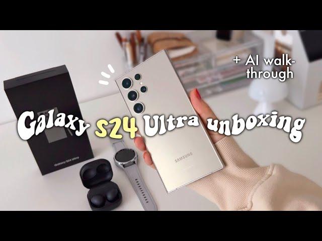 Aesthetic galaxy S24 ultra unboxing 🩶| titanium gray | watch6 classic & buds2 pro unboxing