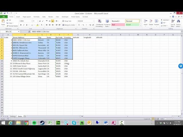 Bulk Latitude and Longitude Finder in Excel