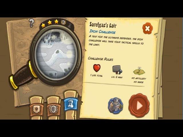 Kingdom Rush - Sarelgaz's Lair (Bonus Level) Iron Challenge Hard/Veteran Difficulty Walkthrough