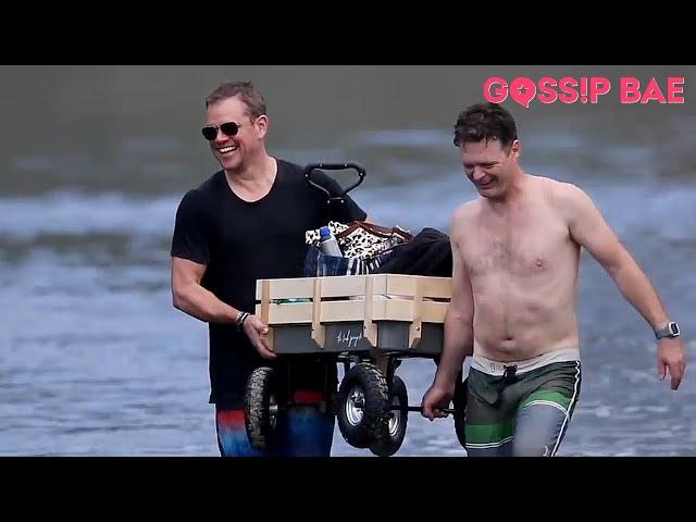 Chris Hemsworth and Matt Damon enjoy a beach day out with their families.