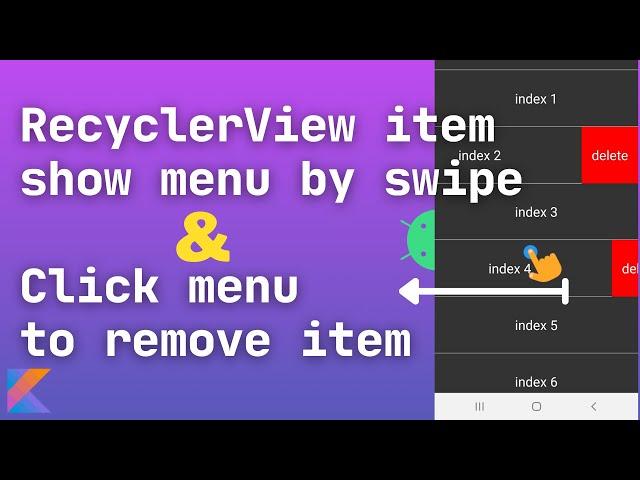 swipe to show delete button Android Recyclerview Kotlin | Recyclerview item swipe to show button