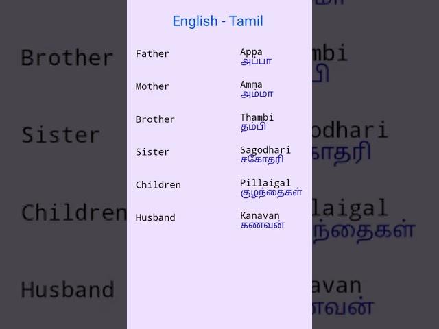 English - Tamil | Family Members | Learn Language