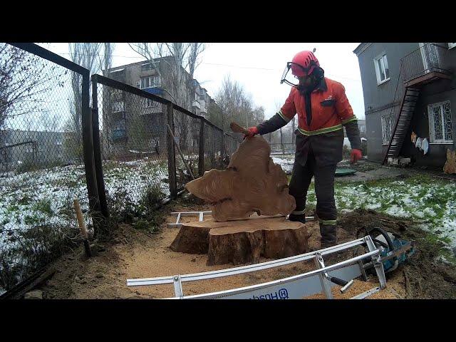 Распиливание корня на слэбы/Sawing the root into slabs