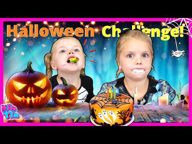 Baking Halloween Treats with Kin Tin Family! Ghost and Zombie Cake Challenge!