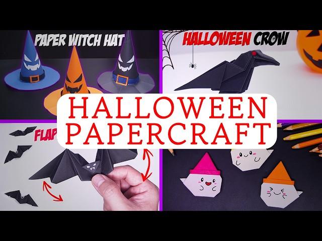  4 EASY PAPERCRAFT FOF HALLOWEEN || GHOST | CROW | WITCH HAT | FLAPPING BAT 